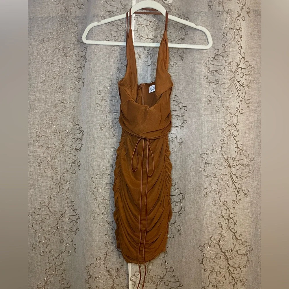 Oh Polly Rust Brown Bodycon Ruched Midi Dress – UK 4 / US 0 - Picture 3 of 5